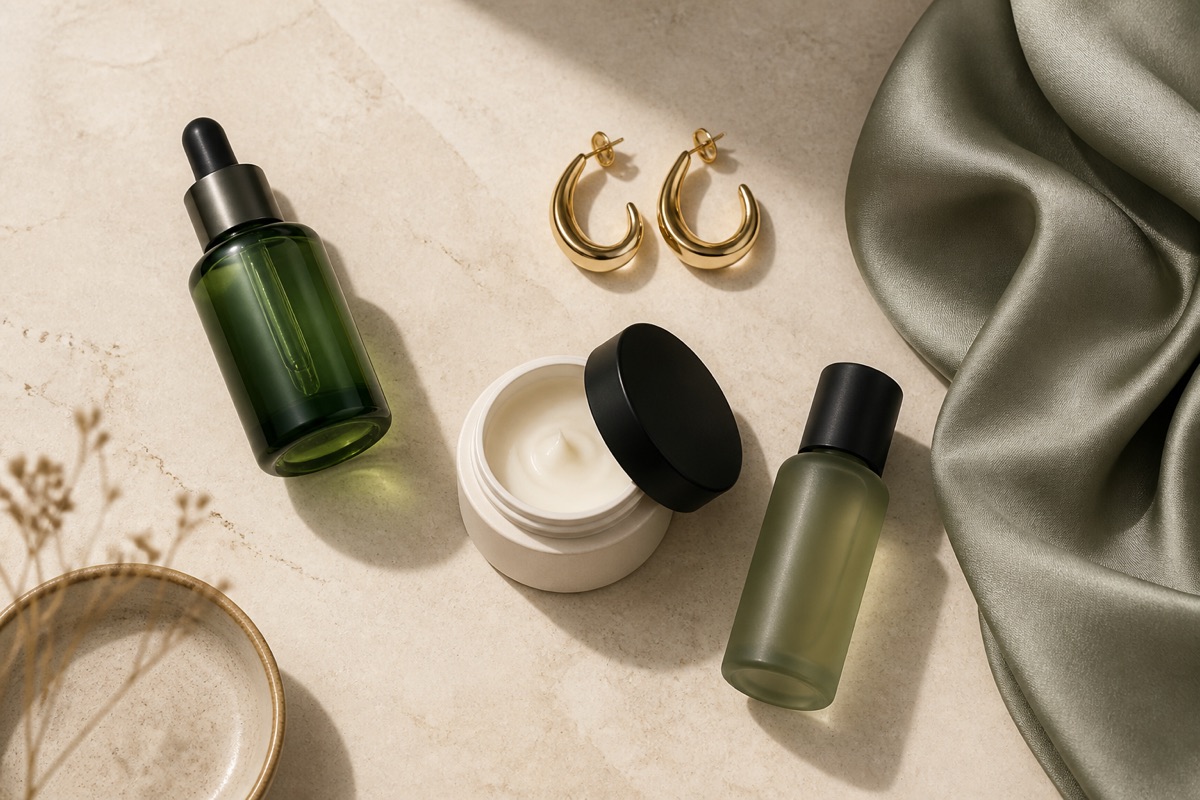 A curated set of beauty and fashion products